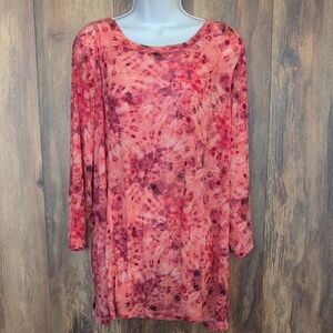 LOGO Layers Vibrant Pink Tie-Dye Tunic Top Sheer Blouse 2X               C322